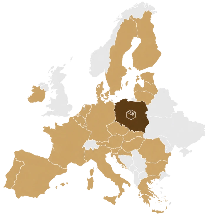 Mapa krajów europejskich objętych dostawą kurierską DPD z Polski
