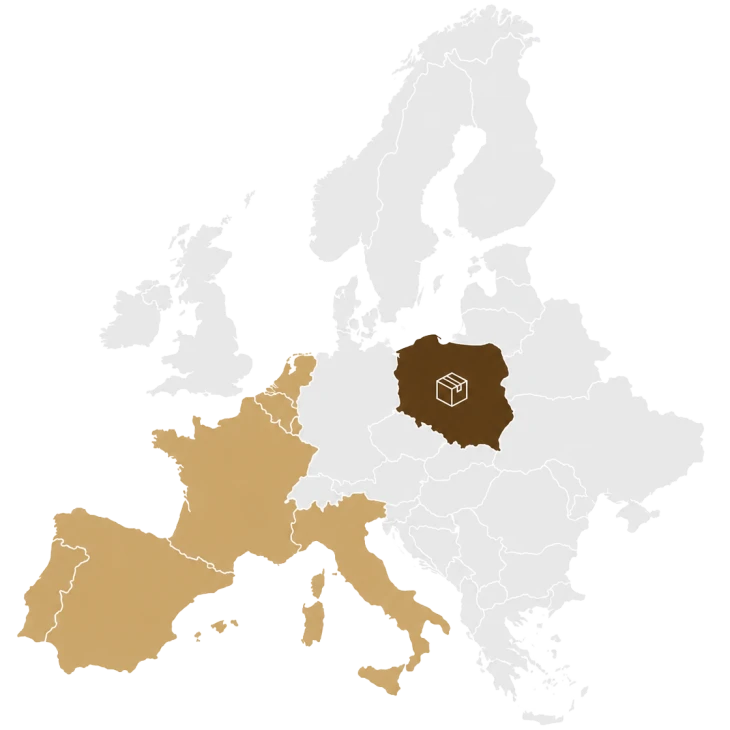 Mapa krajów europejskich objętych dostawą do punktów i automatów w ramach InPost International
