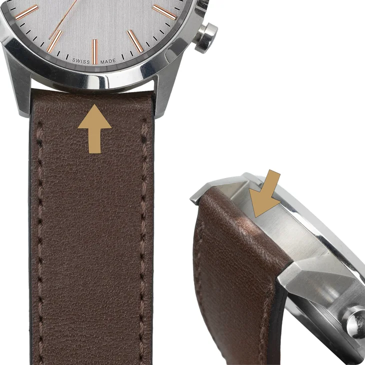 Przykład ciasnego ułożenia paska przy kopercie zegarka, gdzie warto rozważyć teleskopy gięte